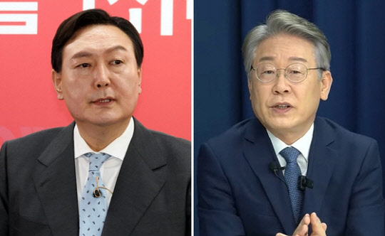 윤석열(왼쪽) 국민의힘 대선후보와 이재명 더불어민주당 대선후보.    [연합뉴스]